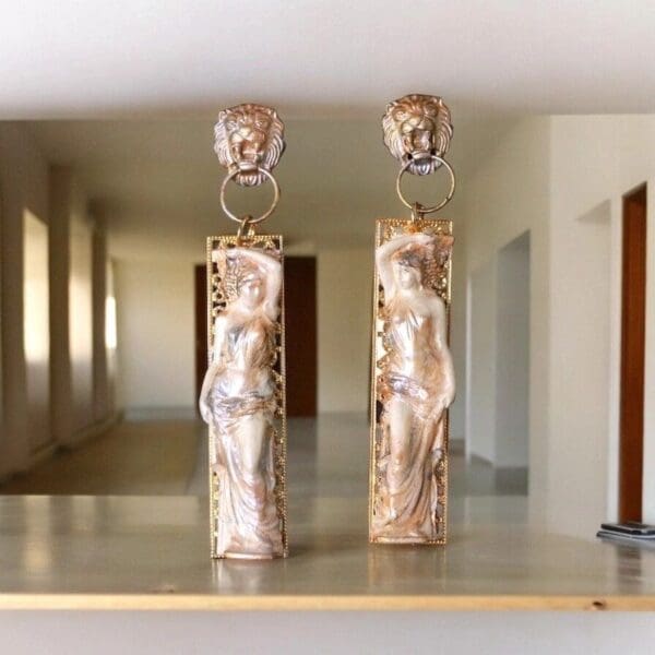 SOLD! 10333 Roman Tribute Columns Lions Massive Earrings