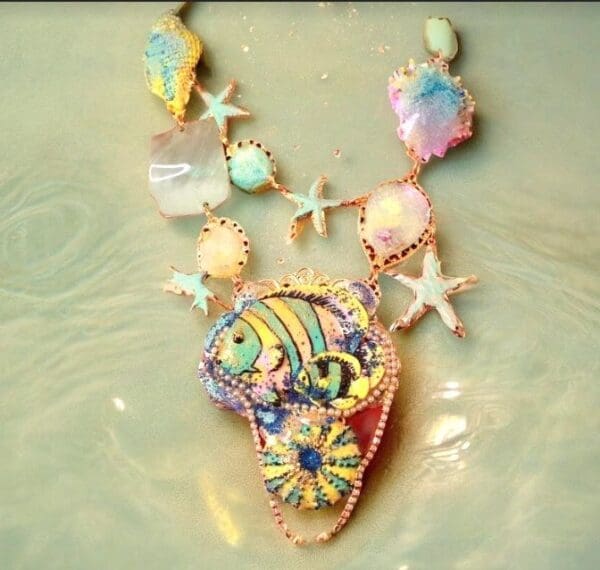 SOLD! 10335 Nautical Marine Fish Irregular Hand-Painted Necklace
