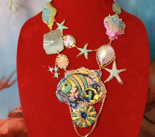 SOLD! 10335 Nautical Marine Fish Irregular Hand-Painted Necklace - Image 8
