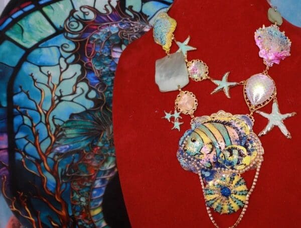 SOLD! 10335 Nautical Marine Fish Irregular Hand-Painted Necklace - Image 3