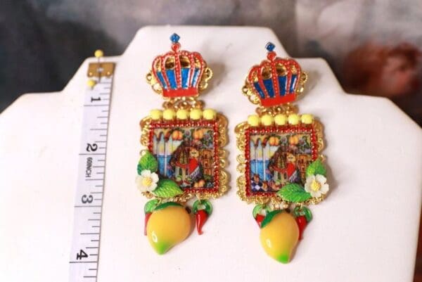 SOLD! 10342 Taormina Lemon Tile Crown Massive Earrings - Image 5