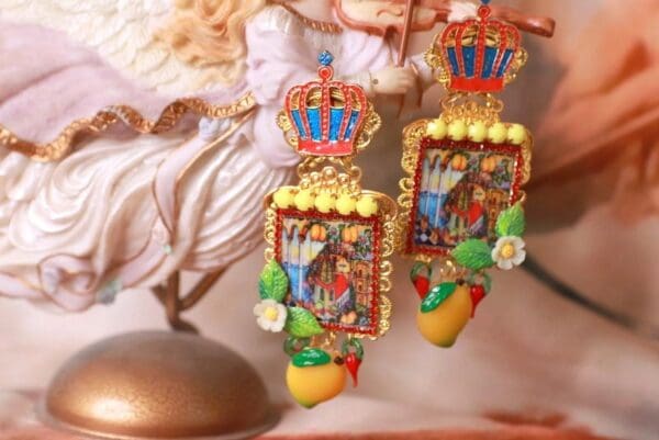 SOLD! 10342 Taormina Lemon Tile Crown Massive Earrings - Image 2