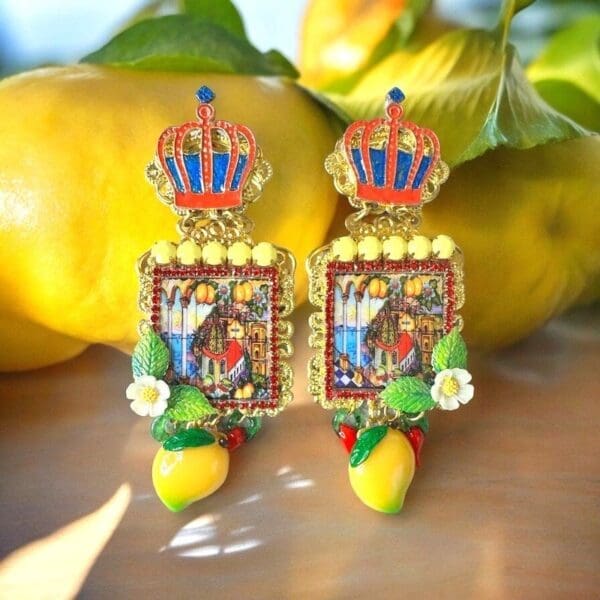 SOLD! 10342 Taormina Lemon Tile Crown Massive Earrings
