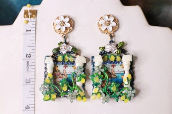 SOLD! 10343 Taormina Lemon Tile Columns Massive Earrings - Image 4