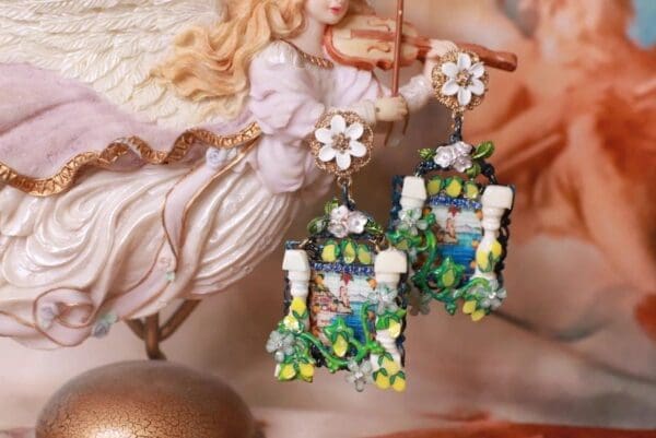 SOLD! 10343 Taormina Lemon Tile Columns Massive Earrings - Image 2