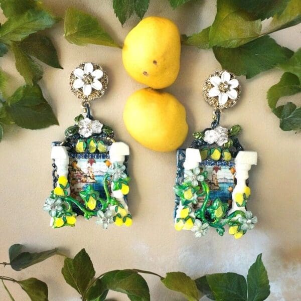 SOLD! 10343 Taormina Lemon Tile Columns Massive Earrings
