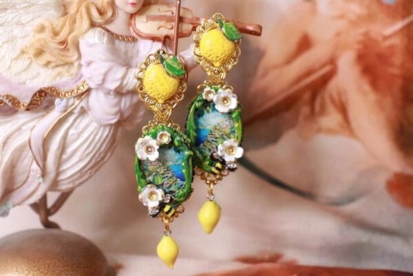 SOLD! 10344 Taormina Lemon Tile Bee Massive Earrings - Image 2
