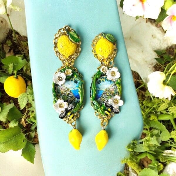 SOLD! 10344 Taormina Lemon Tile Bee Massive Earrings