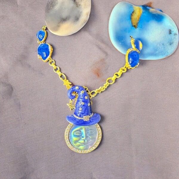 SOLD! 10352 Iridescent Moon Stars Terrestrial Necklace