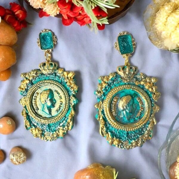 SOLD! 10361 Baroque Emperor Exaggerated Light Weight Theatre Earrings