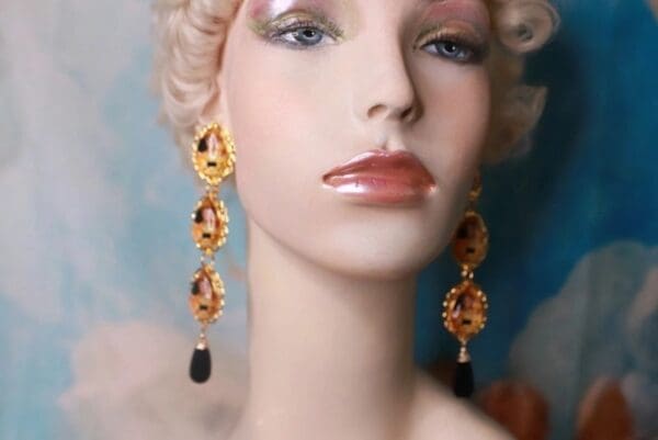 SOLD! 10362 Art Gustav Klimt Tribute Orange The Kiss Statement Earrings - Image 5