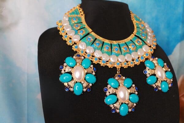 SOLD! 10370 Royal Turquoise Genuine Pearls Necklace - Image 5