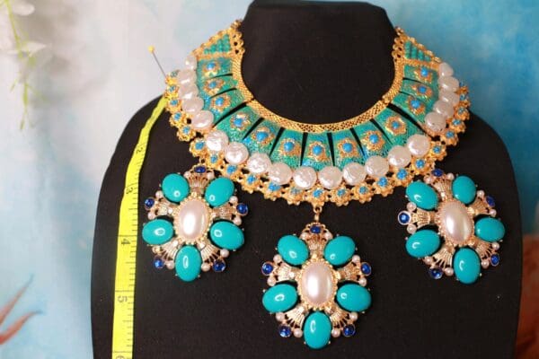 SOLD! 10370 Royal Turquoise Genuine Pearls Necklace - Image 6