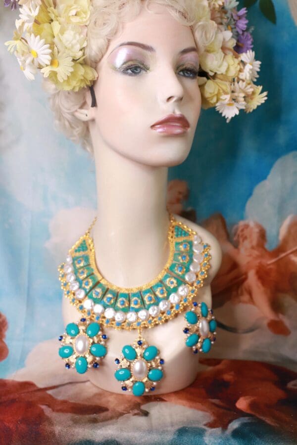 SOLD! 10370 Royal Turquoise Genuine Pearls Necklace - Image 7