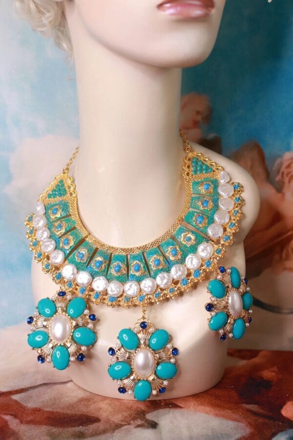 SOLD! 10370 Royal Turquoise Genuine Pearls Necklace - Image 8