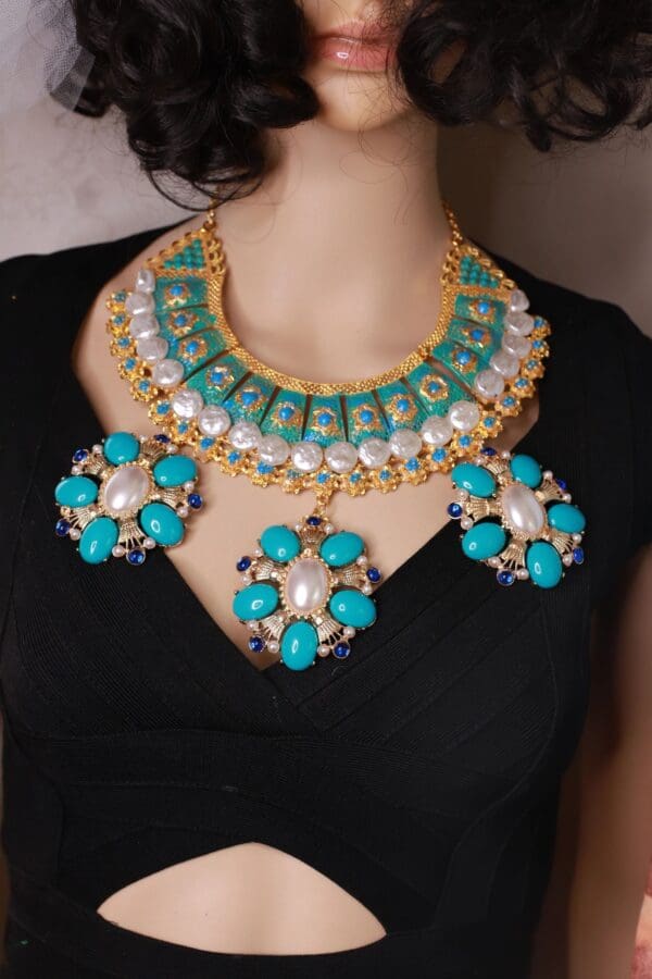 SOLD! 10370 Royal Turquoise Genuine Pearls Necklace - Image 2