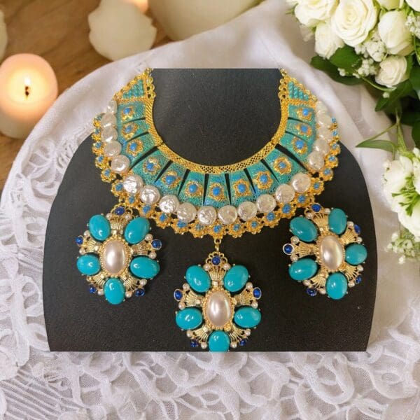SOLD! 10370 Royal Turquoise Genuine Pearls Necklace