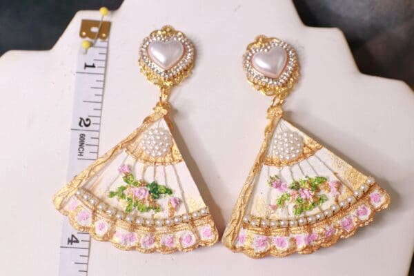 SOLD! 10374 Victorian Marie Antoinette Irregular Fan Earrings Studs - Image 3