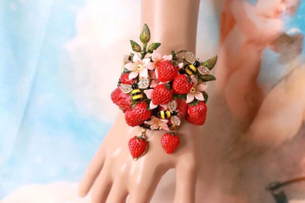 SOLD! 10377 Art Jewelry Vivid Strawberry 3D Effect Bracelet - Image 3