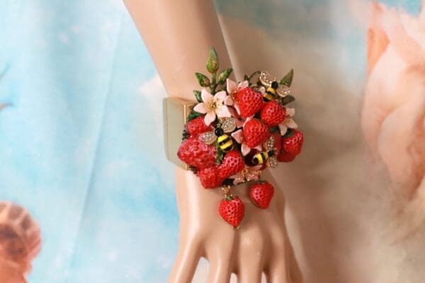 SOLD! 10377 Art Jewelry Vivid Strawberry 3D Effect Bracelet - Image 5
