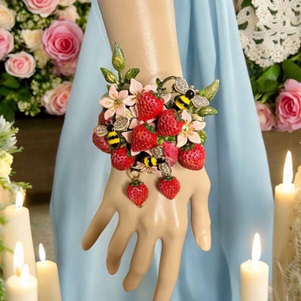 SOLD! 10377 Art Jewelry Vivid Strawberry 3D Effect Bracelet - Image 2