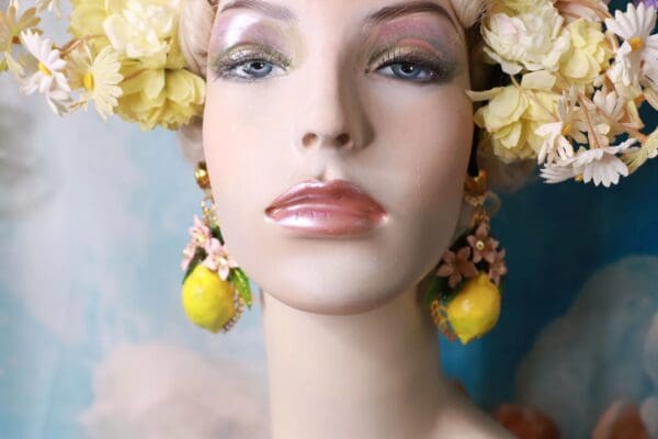 SOLD! 10378 Sicilian Lemon Flower Lemon Earrings - Image 2