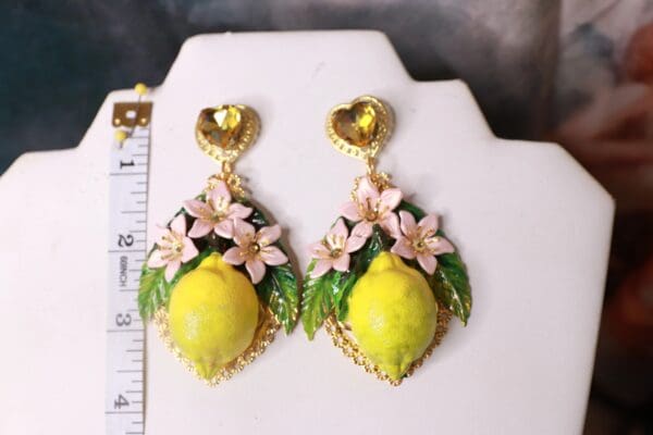 SOLD! 10378 Sicilian Lemon Flower Lemon Earrings - Image 5