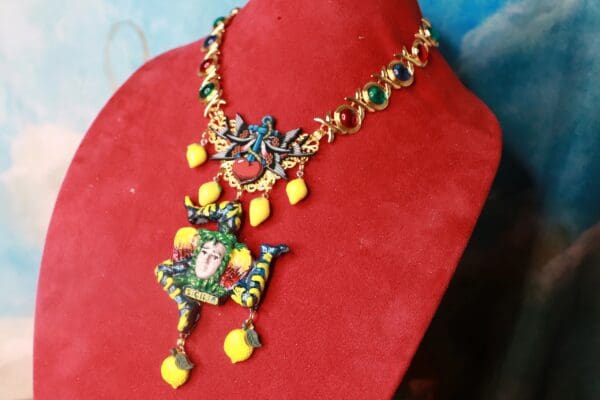 SOLD! 10381 Sicilian Trinacria With Lemons Art Jewelry 3D Effect Necklace - Image 7