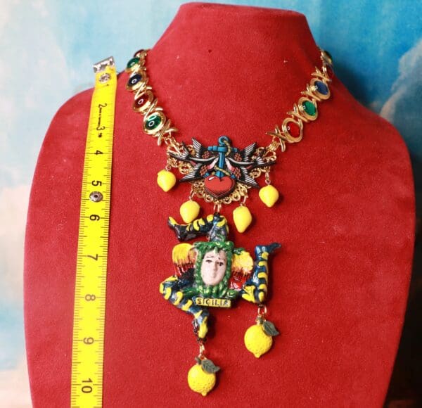 SOLD! 10381 Sicilian Trinacria With Lemons Art Jewelry 3D Effect Necklace - Image 9