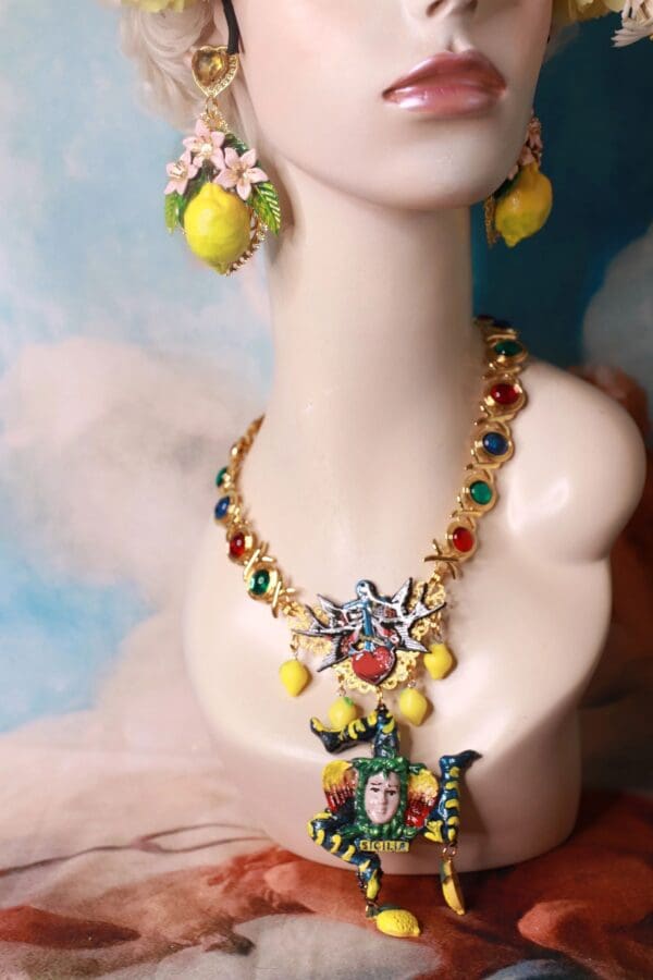 SOLD! 10381 Sicilian Trinacria With Lemons Art Jewelry 3D Effect Necklace - Image 4