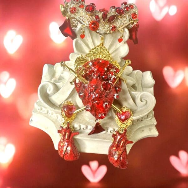 SOLD! 10173 Art Deco Heart Swords Necklace - Image 2