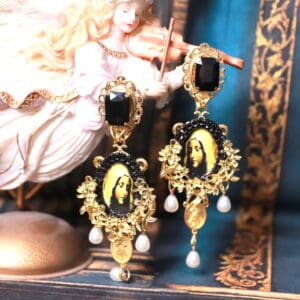 SOLD! 149 Virgin Mary Cameo Black Earrings