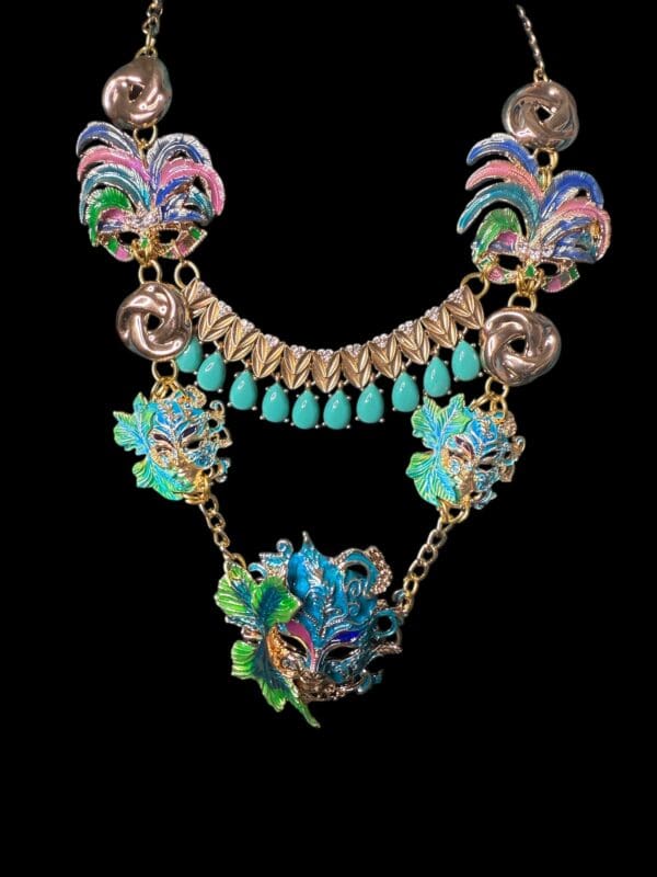135 Venetian Masks Enamel Unusual Statement Necklace