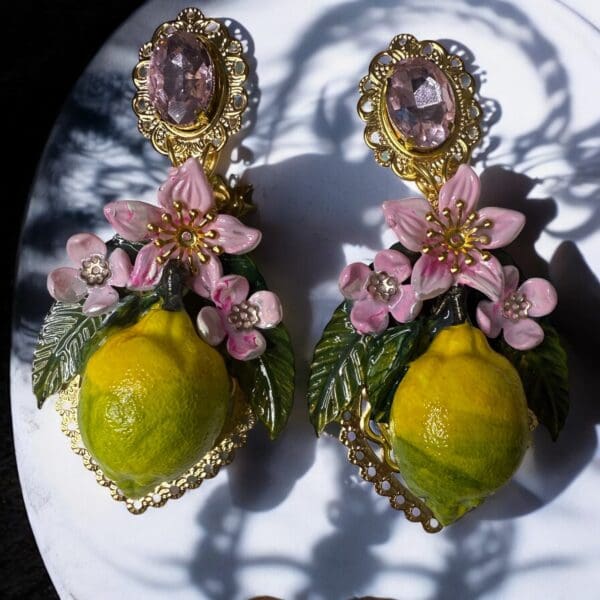 142 Realistic Lemon Fruit Blossom Earrings Studs