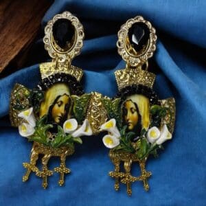 SOLD! 148 Virgin Mary Cross Cameo Black Earrings