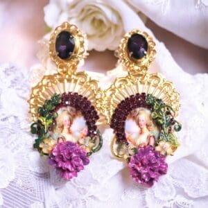 144 Marie Antoinette Purple Earrings Studs