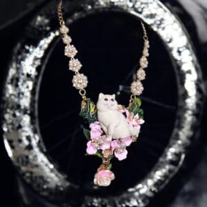 SOLD! 146 Art Jewelry Fat Cat Roses Pearl Necklace