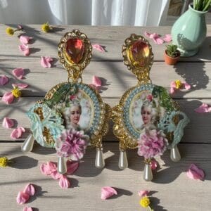 SOLD! 159 Marie Antoinette Light Weight Cameo Statement Earrings