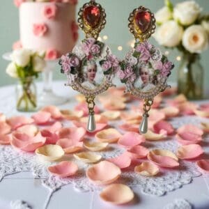 SOLD! 157 Marie Antoinette Light Weight Cameo Roses Earrings