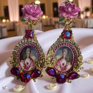 SOLD! 169 Marie Antoinette Cameo Fuchsia Earrings Studs
