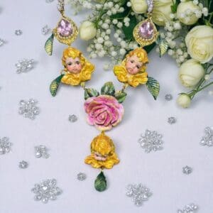SOLD! 165 Baroque Cherubs Rose Statement Necklace