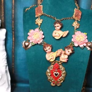 SOLD! 176 Baroque Musical Cherubs Sacred Heart Necklace