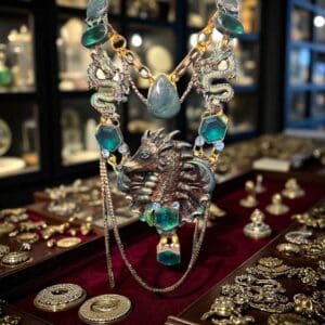 182 Dragon Genuine Gemstones Statement Necklace