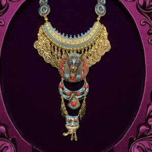 198 Egyptian Revival Enamel Colorful Massive Necklace