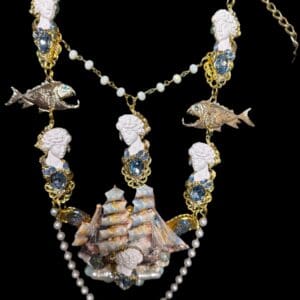 SOLD! 188 Victorian Gallery Statues Ship Enamel Necklace