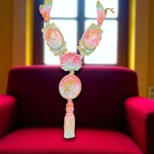 186 Victorian Pastel Two Tones Cameos Bees Massive Necklace