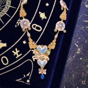 202 Enamel Victorian White Unicorns Necklace