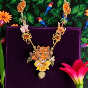 201 Art Jewelry 3D Effect Tiger Enamel Necklace