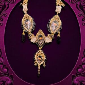 SOLD!  206 Victorian Cameos Birds Long Black Necklace