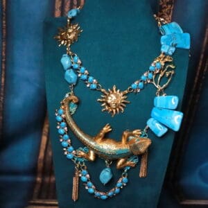 246 Baroque Gold Lizard Genuine Turquoise Necklace